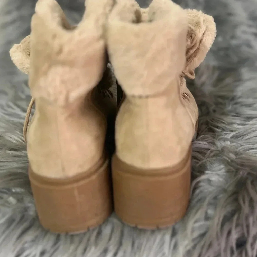 A‎ New Day cabincore ankle boots cream and tan faux suede faux fur - Picture 4 of 8